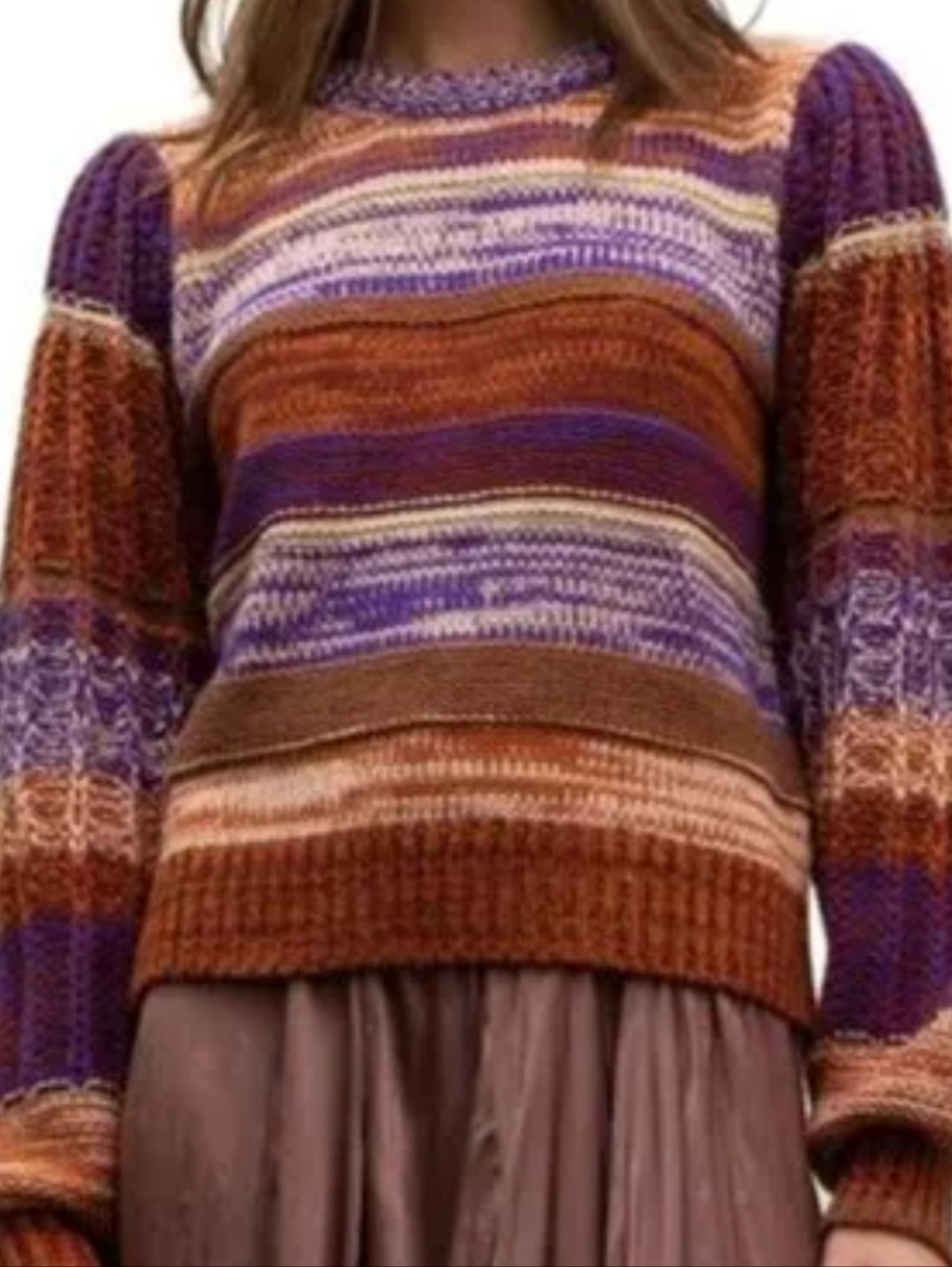 Another Love Orange and Purple Striped Crewneck Sweater